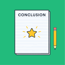 cartoon notebook with star titled conclusion with a pencil